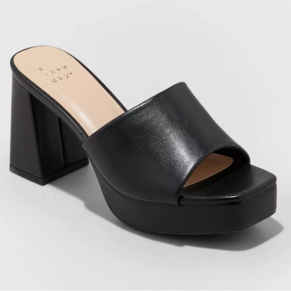 a new day Shoes - 🆕 A NEW DAY Black Kathy Platform Mule Heels 8 ½ Block Slip-On Square Open Toe